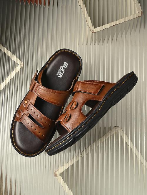 men brown slip on sandal - 21500676 -  Standard Image - 0
