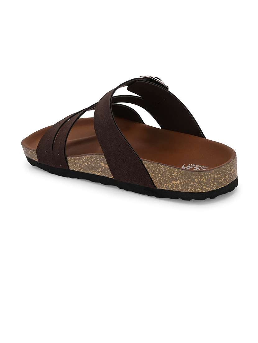 men brown slip on sandal - 21500677 -  Standard Image - 3