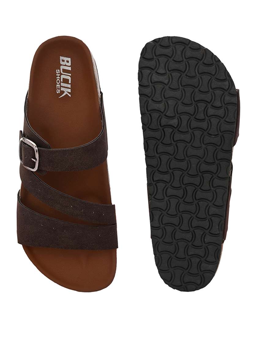 men brown slip on sandal - 21500677 -  Standard Image - 5