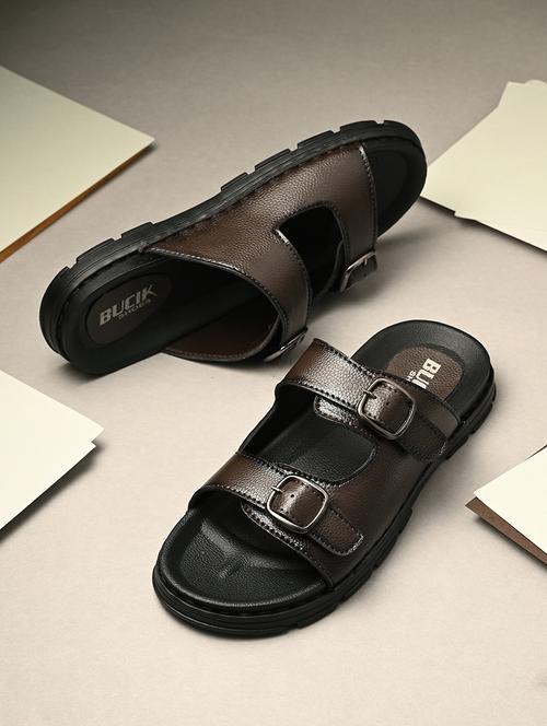 men brown slip on sandal - 21500683 -  Standard Image - 0