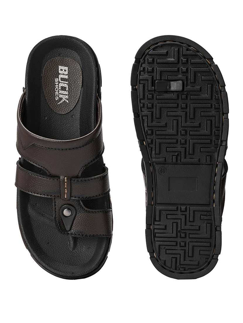 men brown slip on sandal - 21500685 -  Standard Image - 5