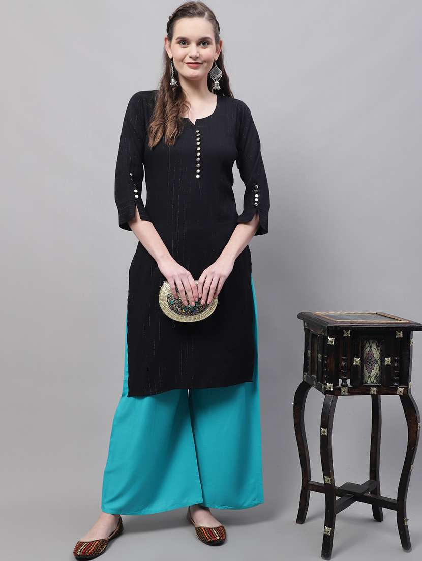 women multicolored solid set of 2 palazzos - 21500720 -  Standard Image - 3