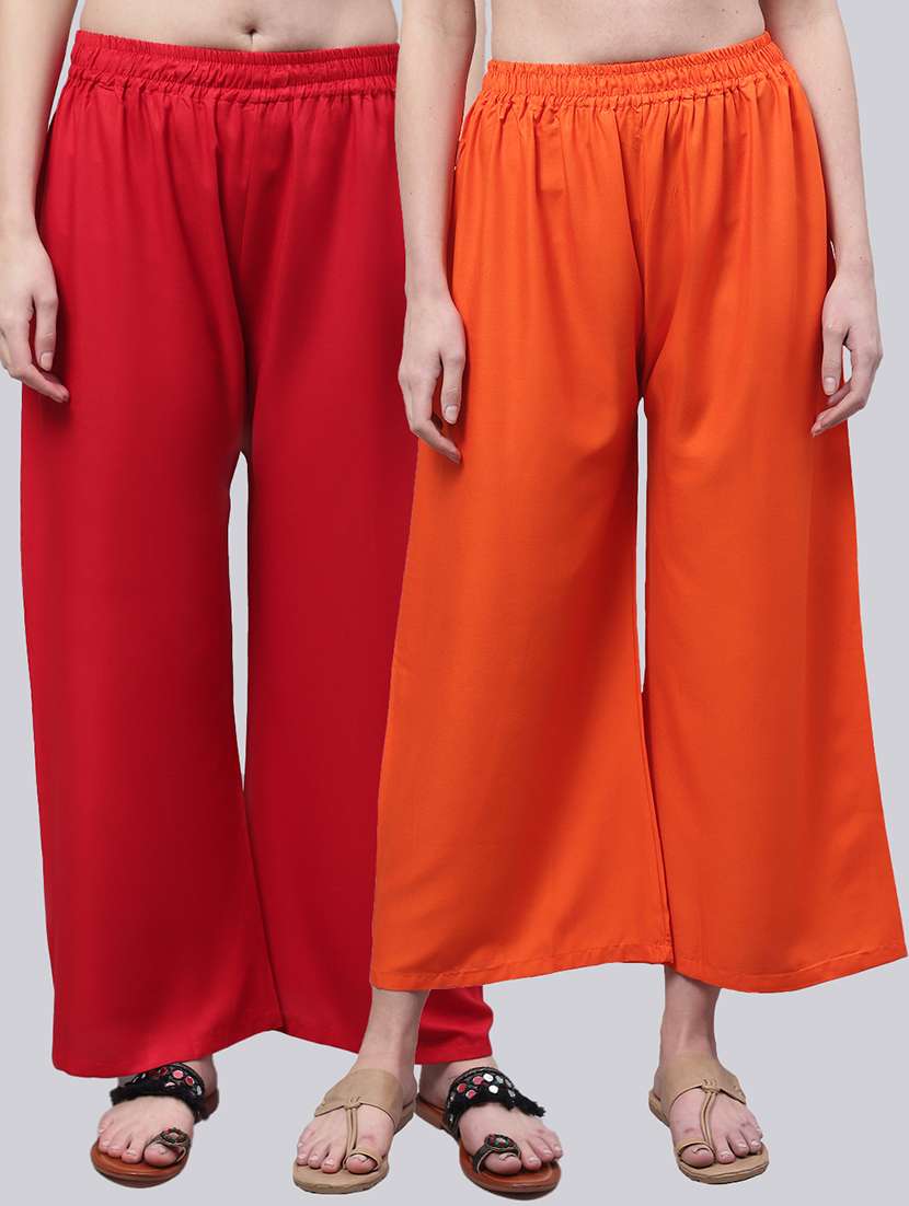 women multicolored solid set of 2 palazzos - 21500721 -  Zoom Image - 0