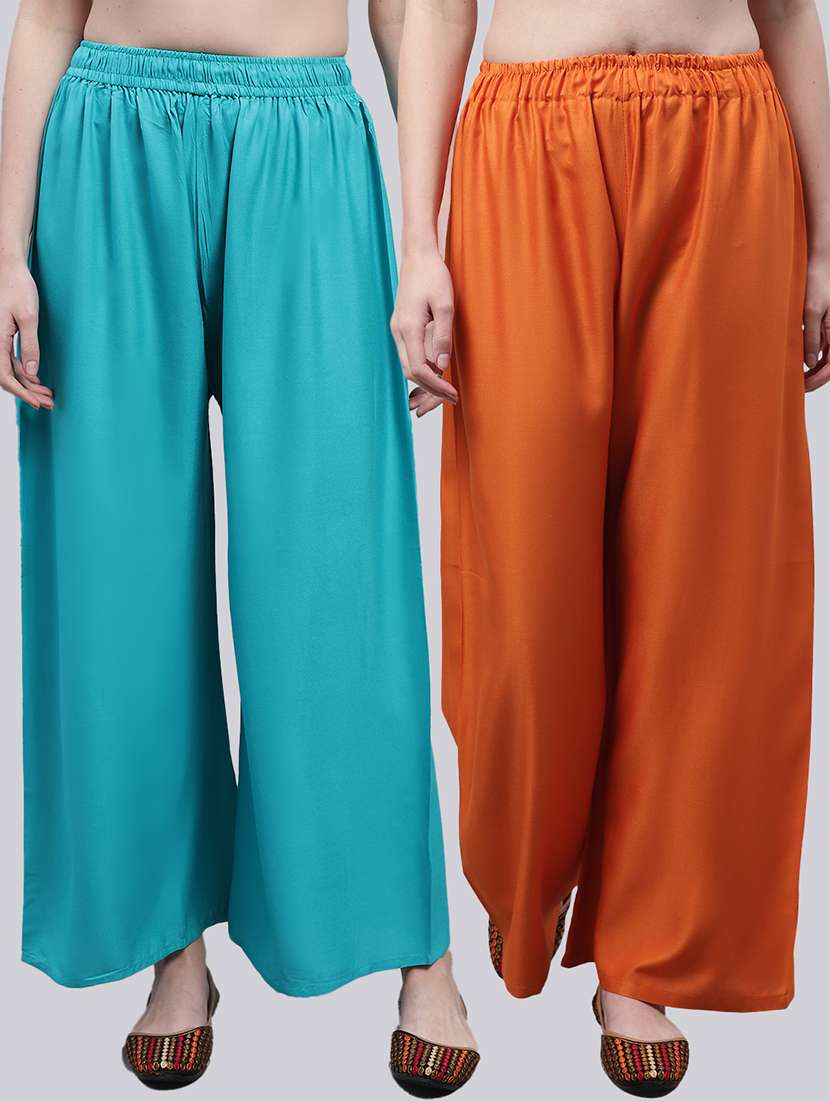 women multicolored solid set of 2 palazzos