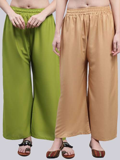 women multicolored solid set of 2 palazzos - 21500757 -  Standard Image - 0