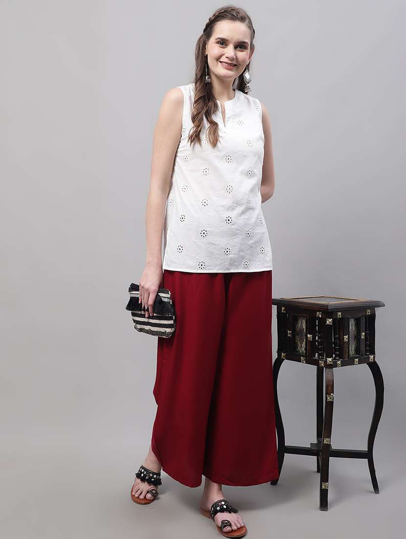 women multicolored solid set of 2 palazzos - 21500764 -  Standard Image - 3