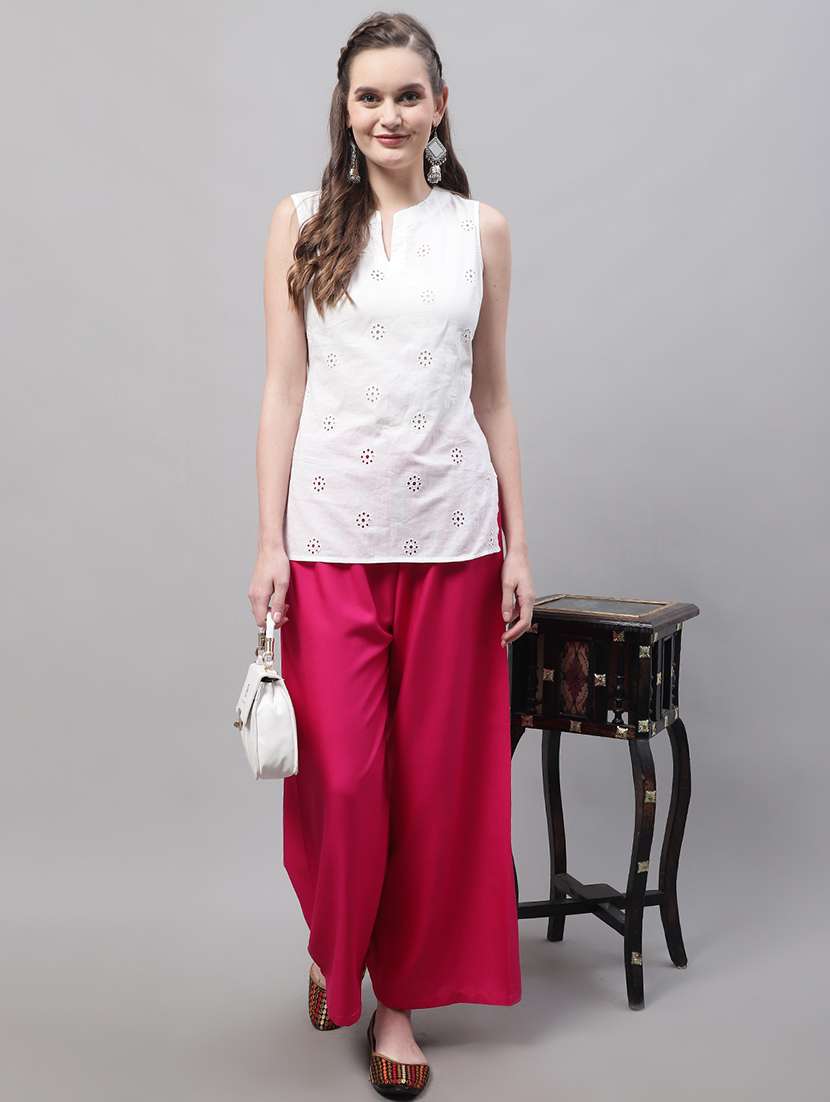 women multicolored solid set of 2 palazzos - 21500770 -  Standard Image - 3