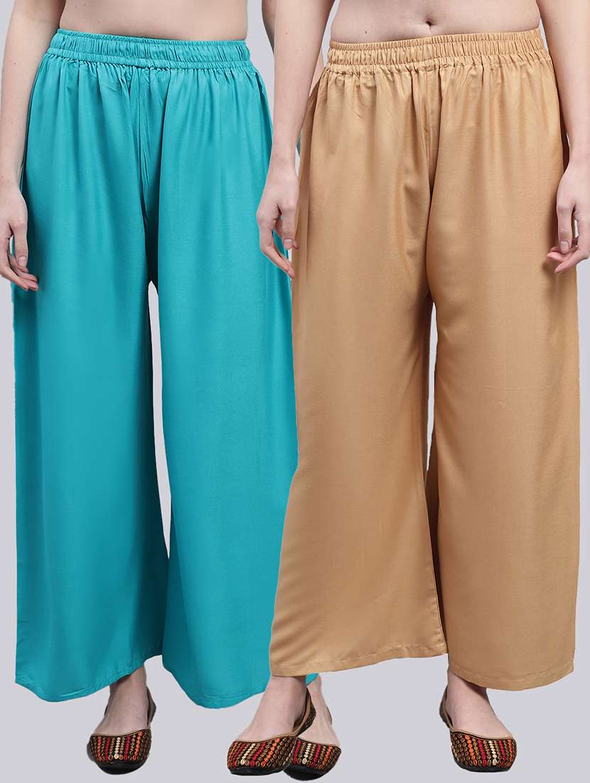 women multicolored solid set of 2 palazzos