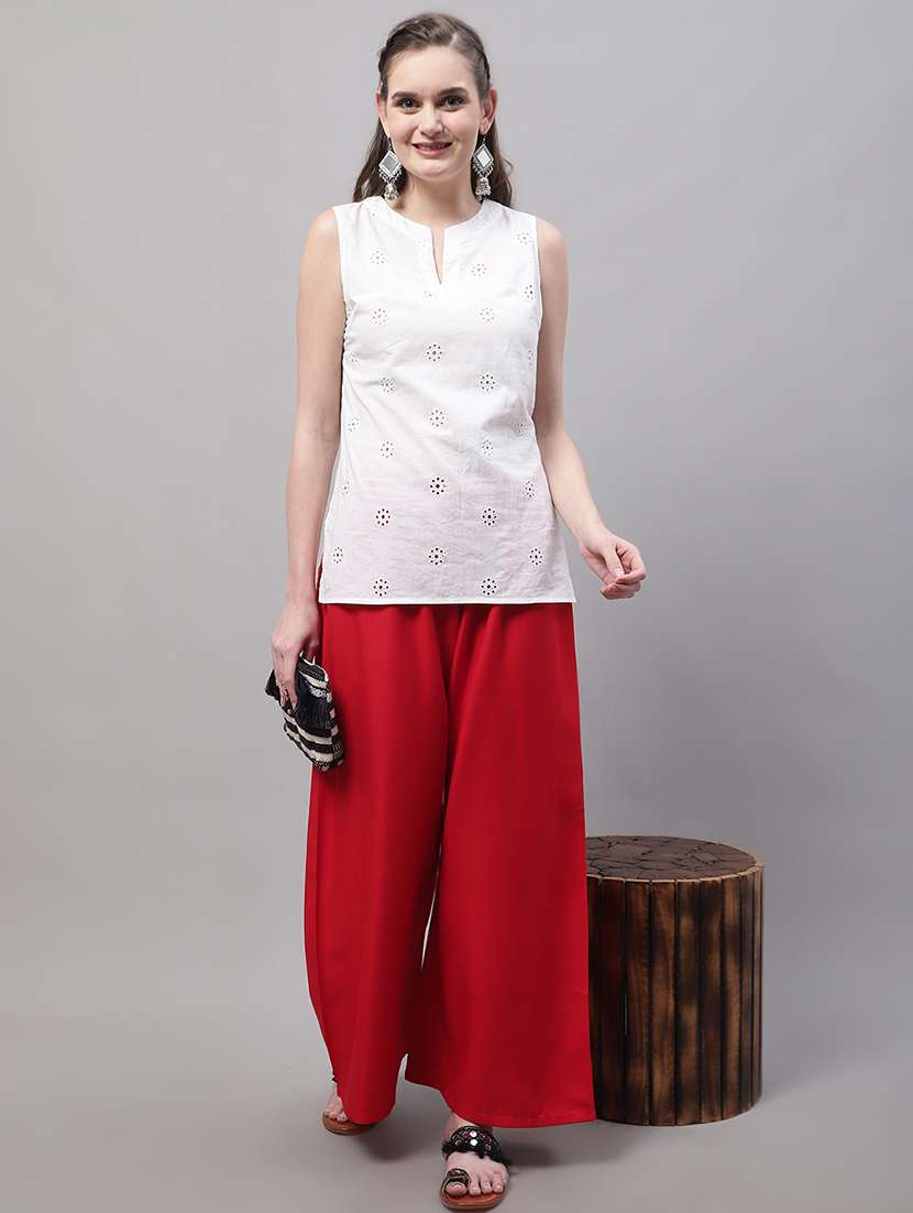 women multicolored solid set of 2 palazzos - 21500775 -  Standard Image - 3