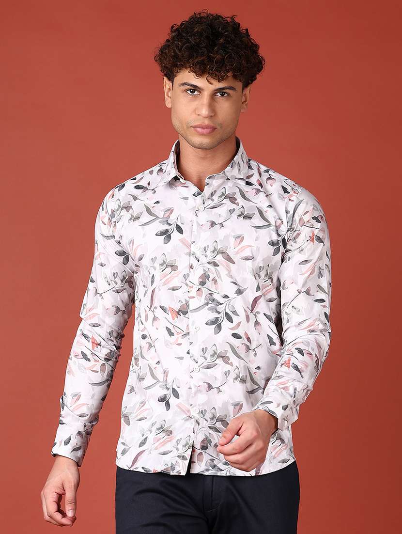 men long sleeves printed casual shirt