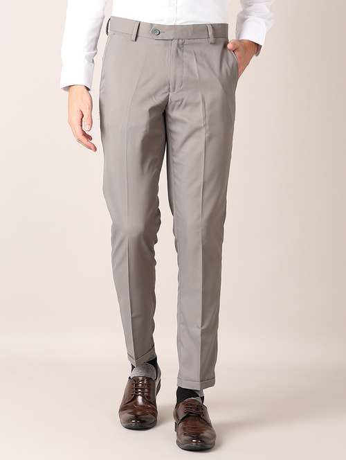 men solid flat front formal trouser - 21500965 -  Standard Image - 0