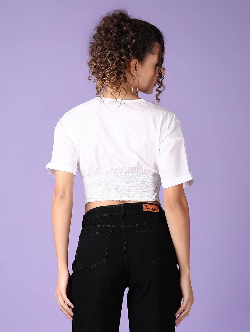 women solid cotton crop top - 21500966 - Standard Image - 3