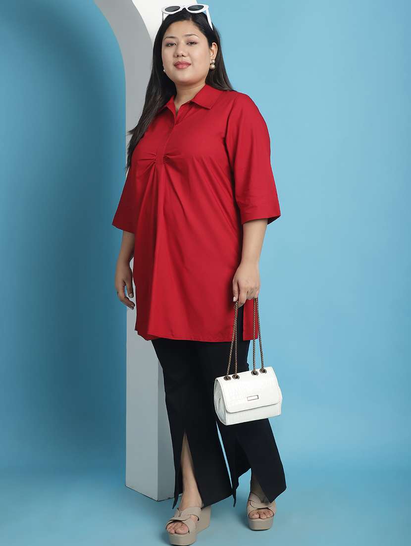 maroon solid regular top - 21501076 -  Standard Image - 3