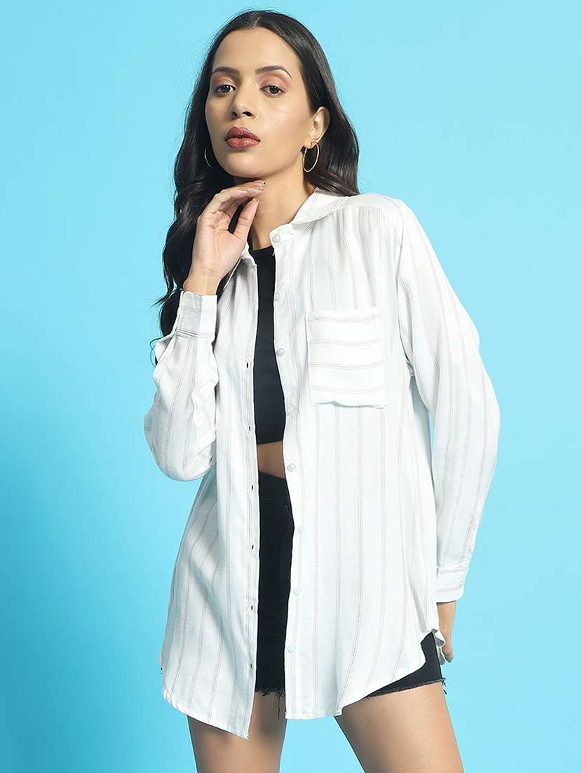 women long sleeved striped oversized shirt