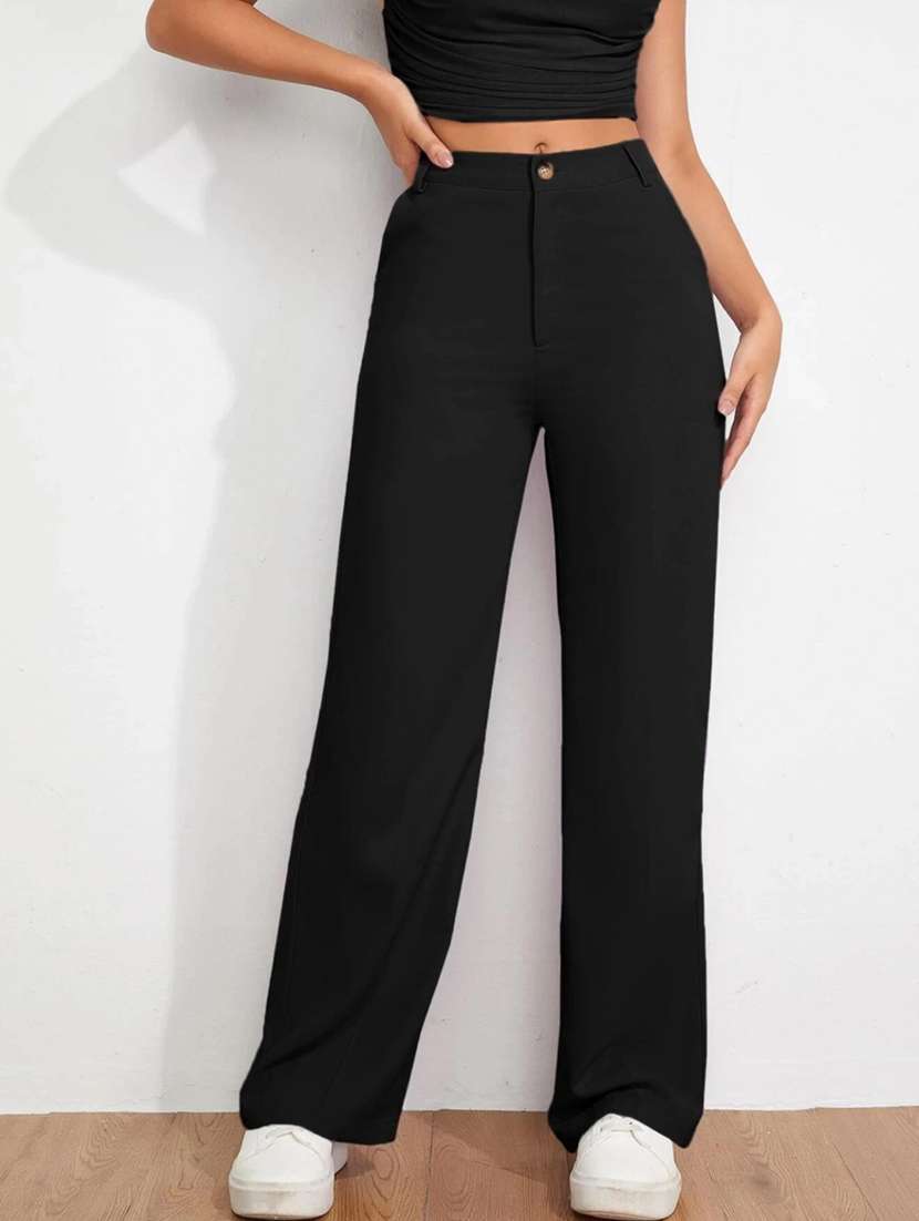 black solid wide leg trouser
