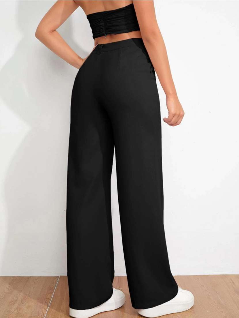 Black Solid Wide Leg Trouser - 21501172 -  Standard Image - 3