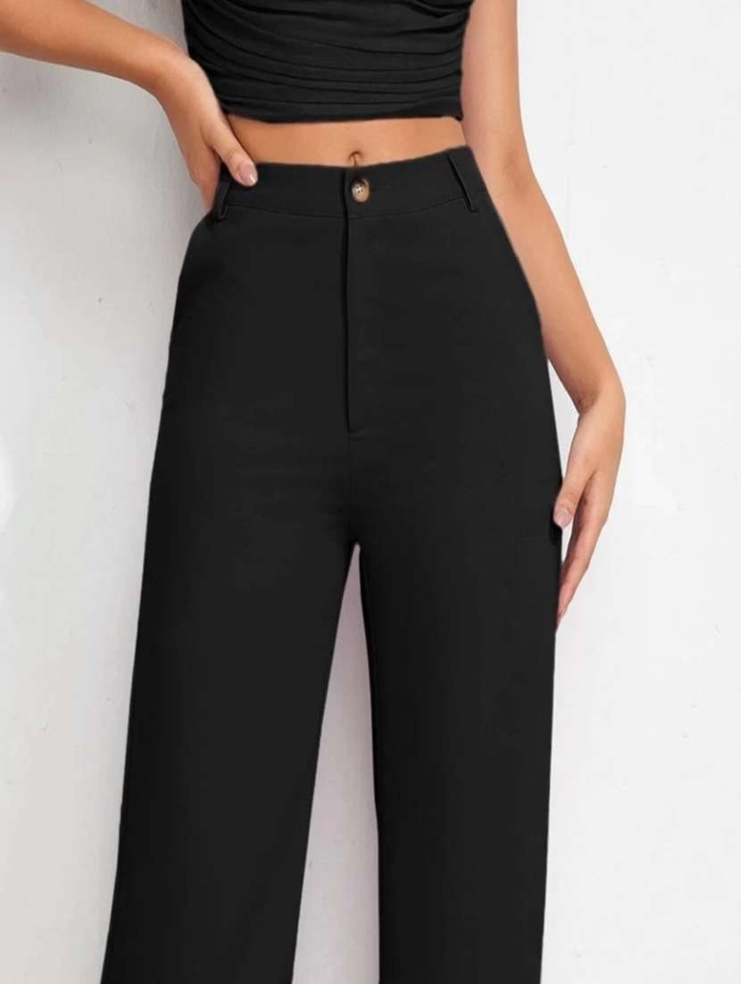 Black Solid Wide Leg Trouser - 21501172 -  Standard Image - 5