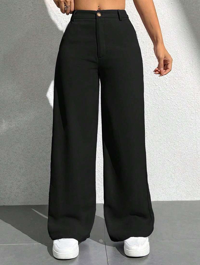 black solid wide leg trouser