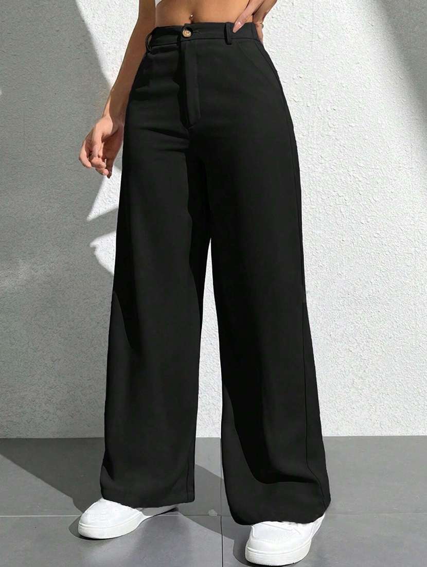 Black Solid Wide Leg Trouser - 21501174 -  Standard Image - 3