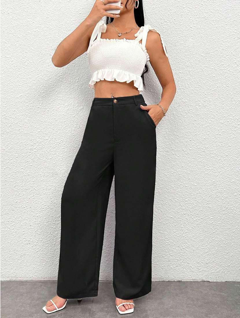 Black Solid Wide Leg Trouser - 21501174 -  Standard Image - 5