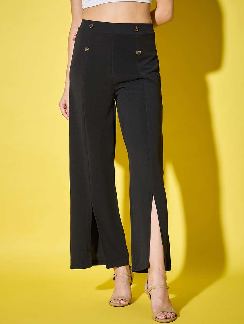 black solid wide leg trouser