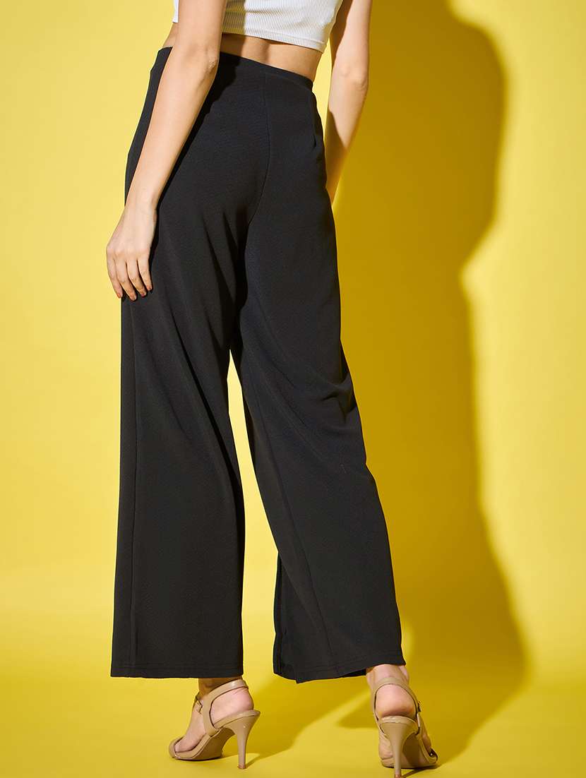 black solid wide leg trouser - 21501175 -  Standard Image - 3