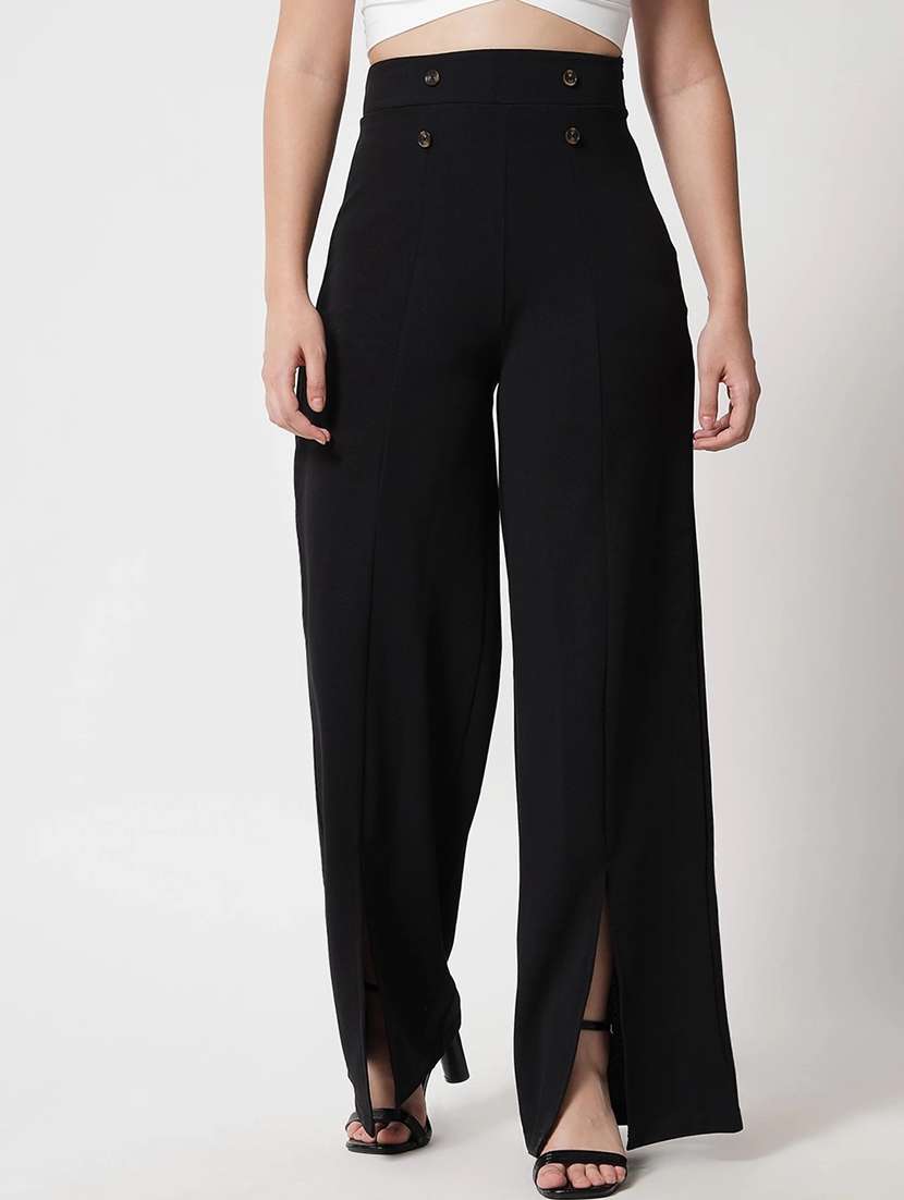 black solid wide leg trouser