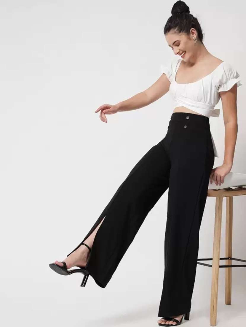 black solid wide leg trouser - 21501176 -  Standard Image - 3
