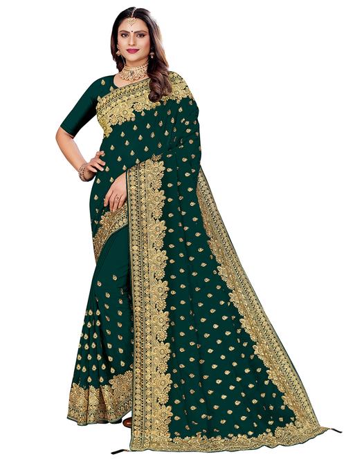 women teal embroidered saree - 21501192 - Standard Image - 0