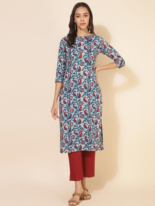 women paisley print three quater sleeve straight kurta - 21501391 - Standard Image - 0