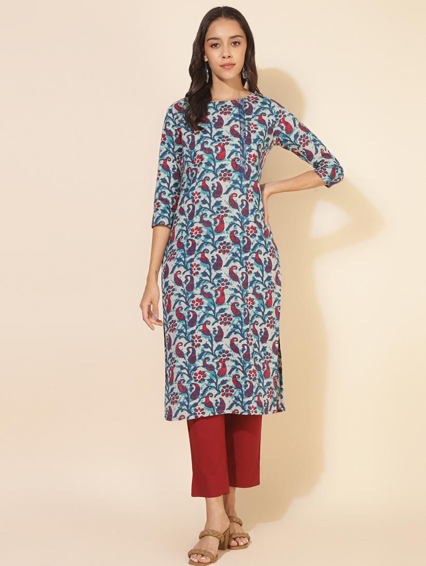 women paisley print three quater sleeve straight kurta - 21501391 - Zoom Image - 0
