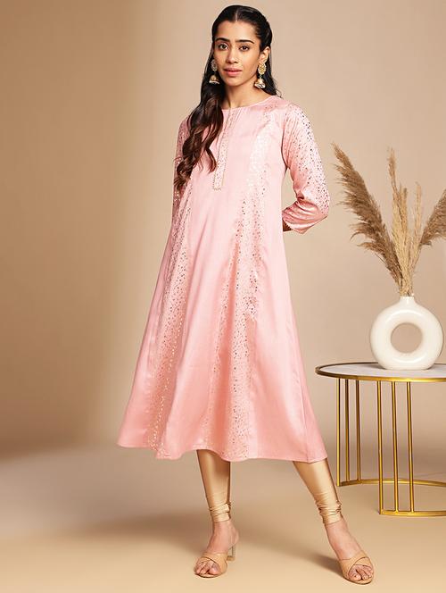 women pink foil printed a-line kurta - 21501395 - Standard Image - 0