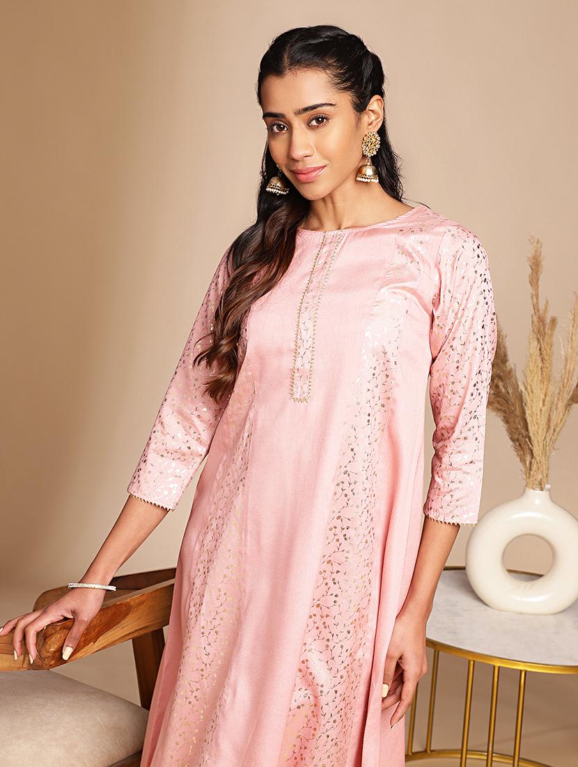women pink foil printed a-line kurta - 21501395 - Standard Image - 5