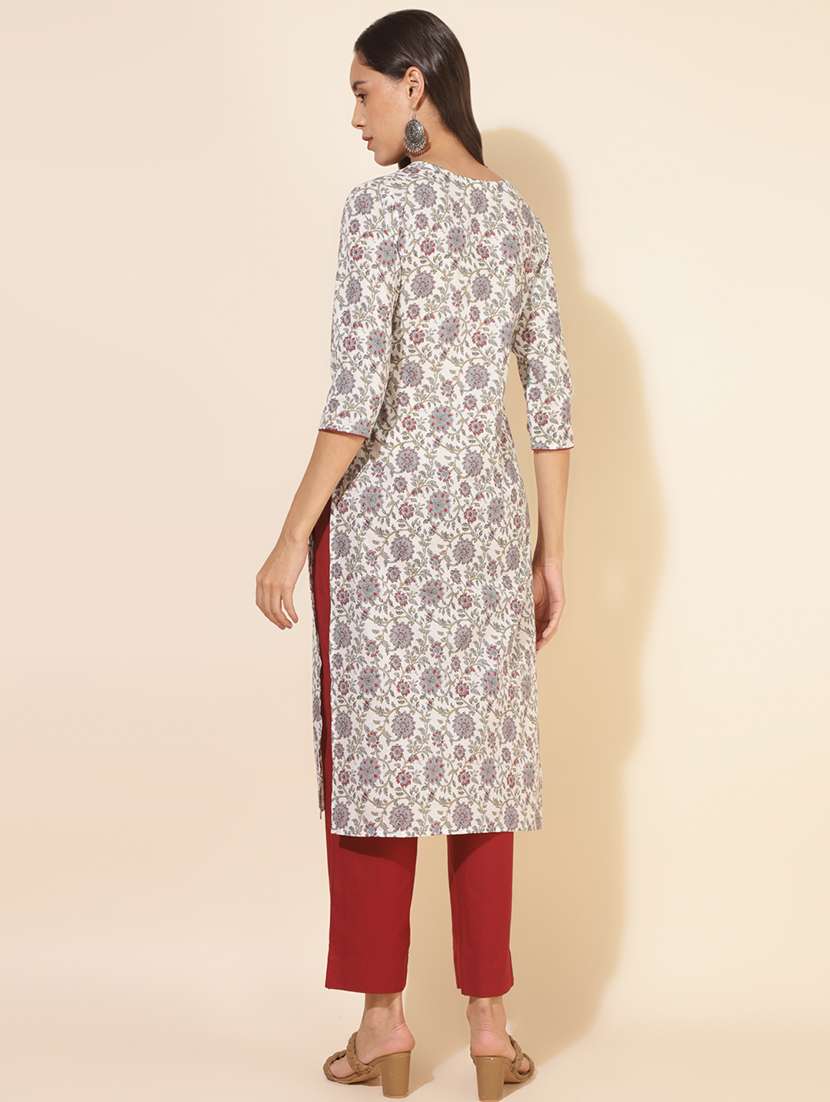women floral three quater sleeve straight kurta - 21501396 -  Standard Image - 3