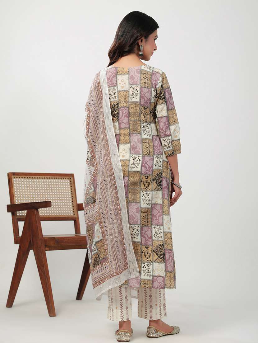 multi colored cotton kurta dupatta  set - 21501459 -  Standard Image - 3