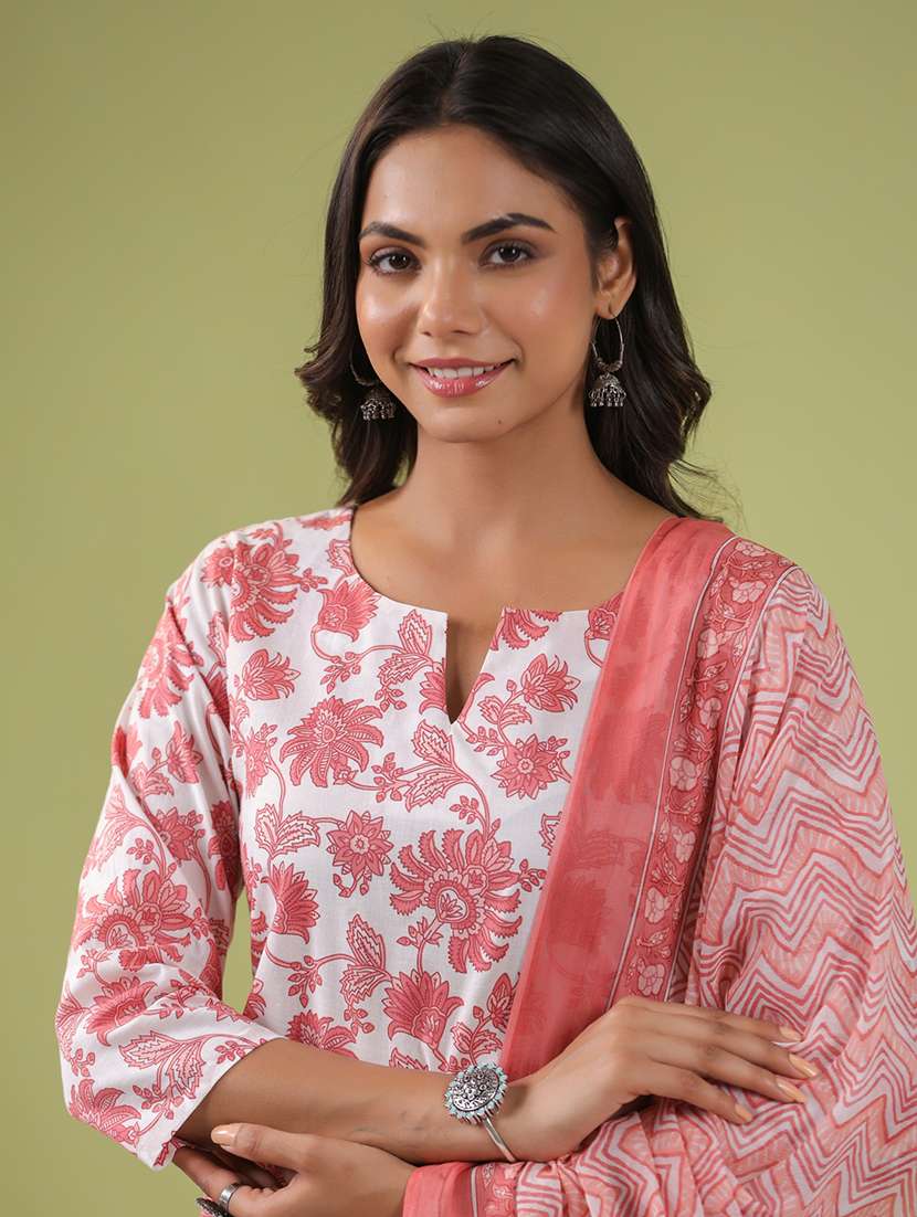 white cotton kurta dupatta  set - 21501464 -  Standard Image - 5