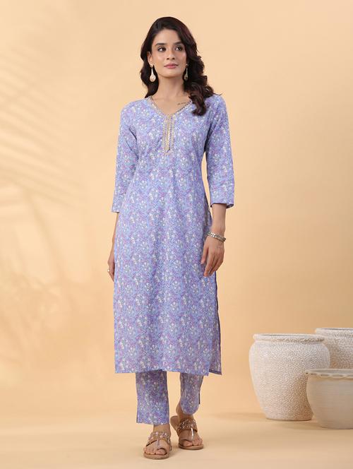 women three quarter sleeve kurta pant set - 21501465 -  Standard Image - 0