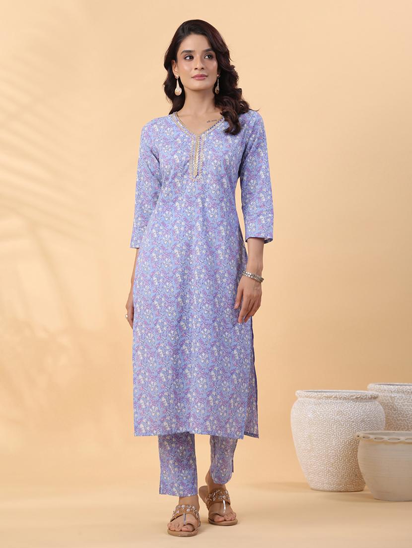 women three quarter sleeve kurta pant set - 21501465 -  Zoom Image - 0