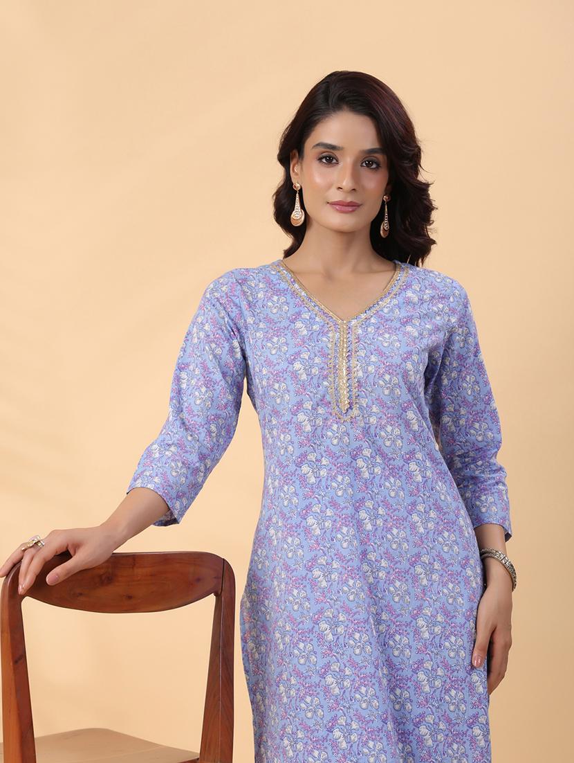 women three quarter sleeve kurta pant set - 21501465 - Standard Image - 5