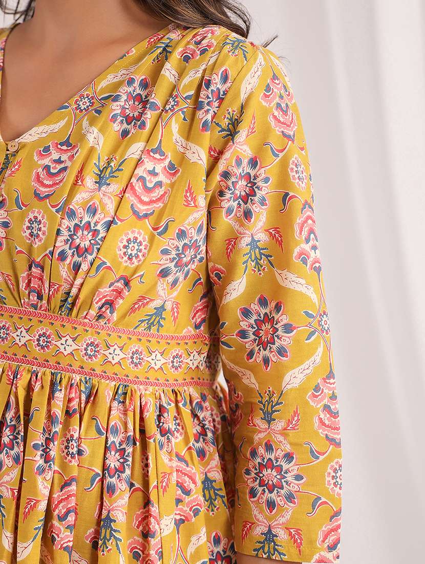mustard printed fit & flare dress - 21501473 -  Standard Image - 5