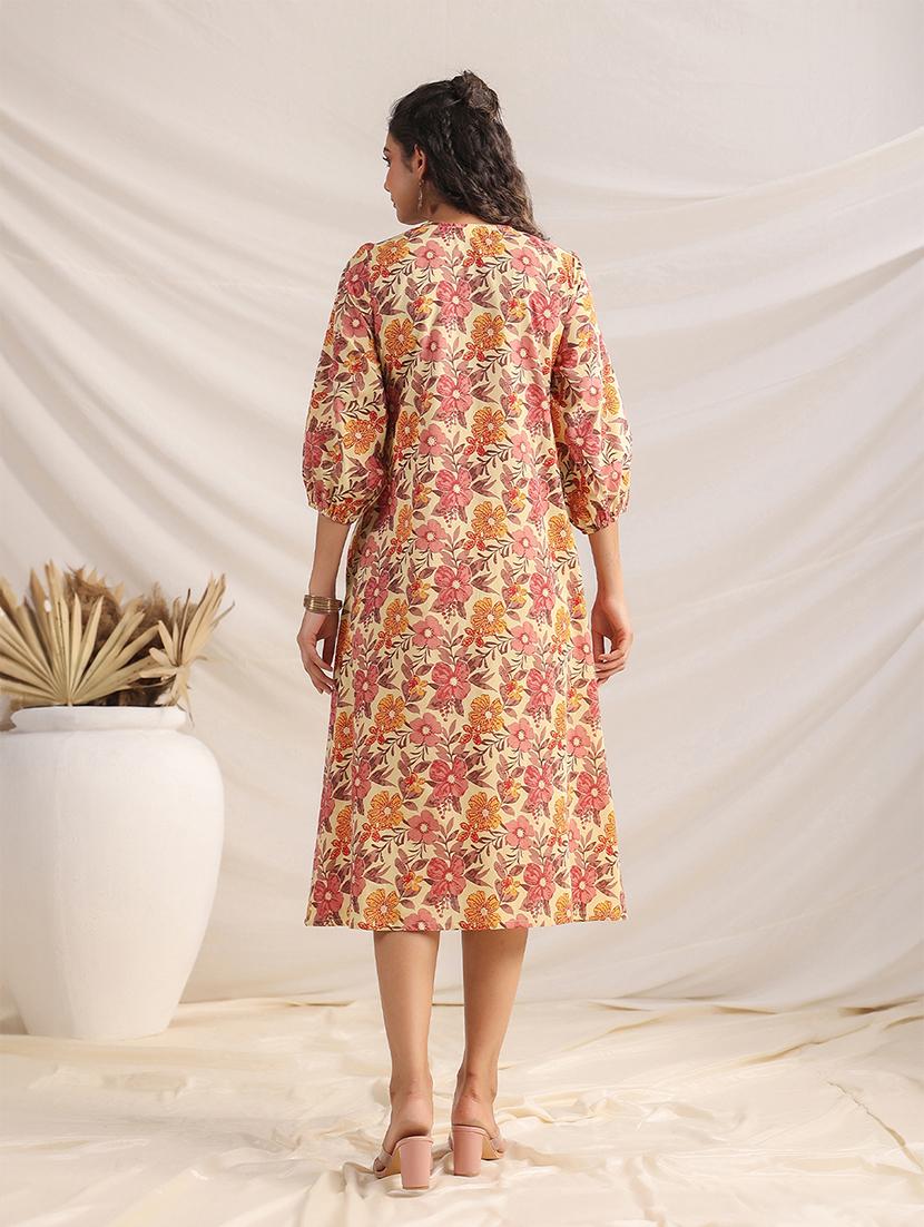 beige floral printed fit & flare dress - 21501475 - Standard Image - 3