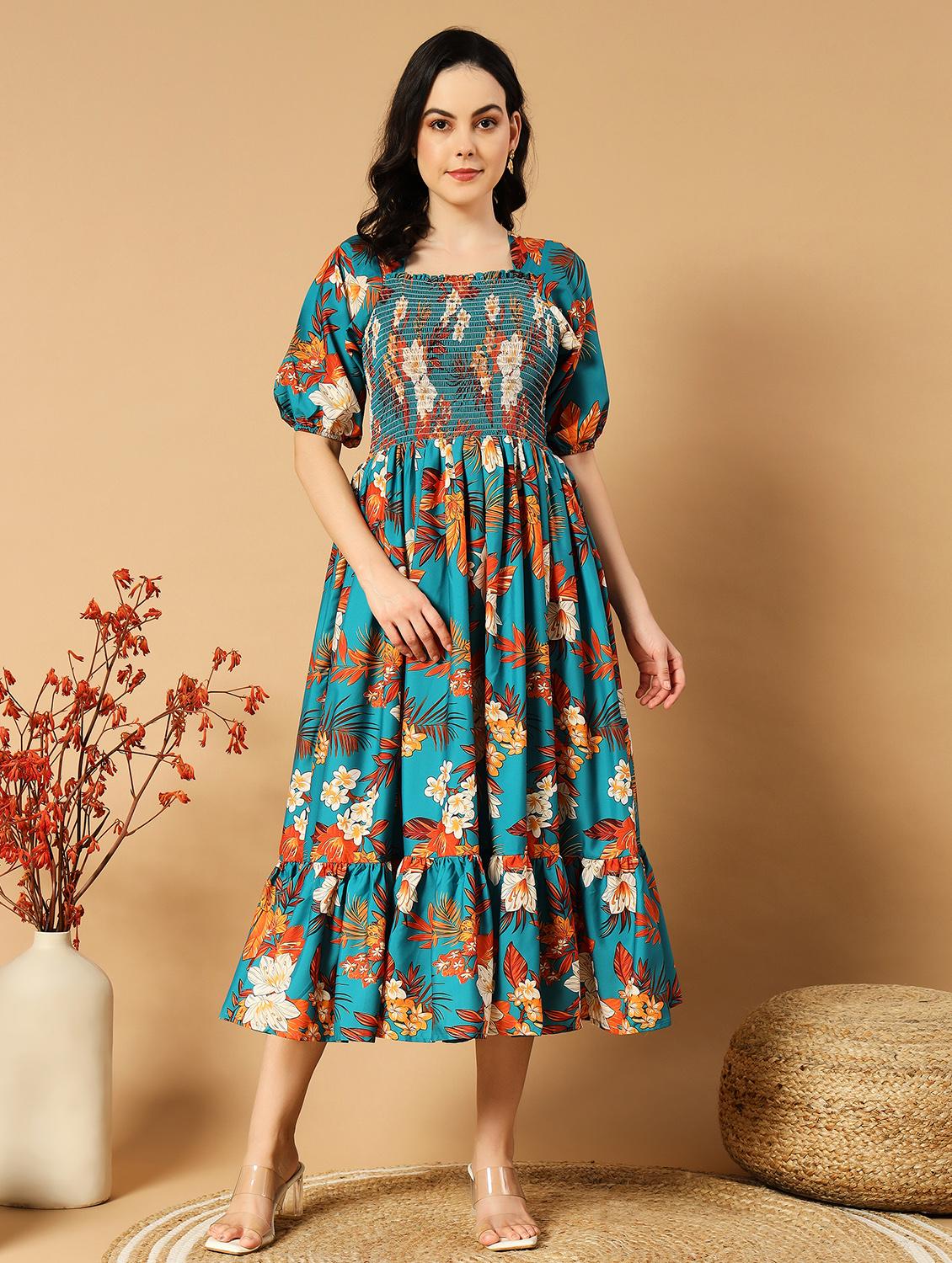 orange printed tiered dress - 21501491 - Zoom Image - 0