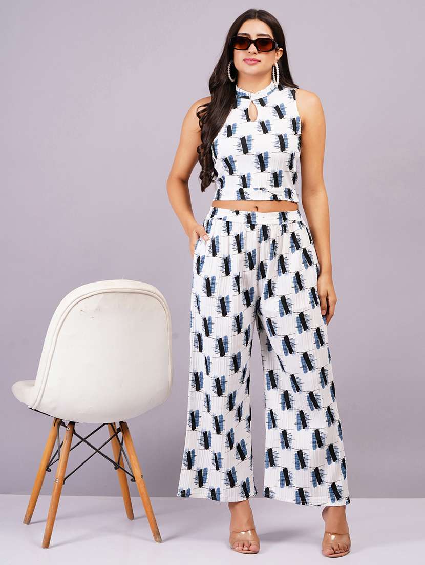 women white printed top and palazzo co-ord set