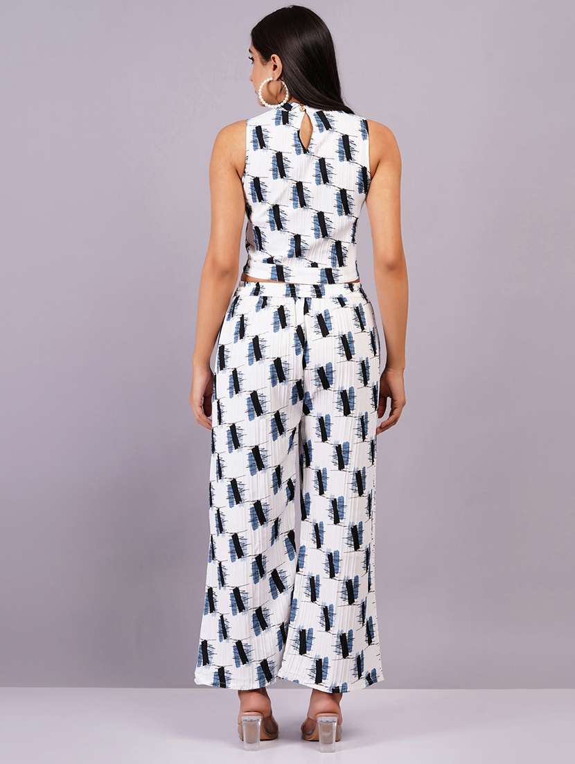 women white printed top and palazzo co-ord set - 21501661 -  Standard Image - 3