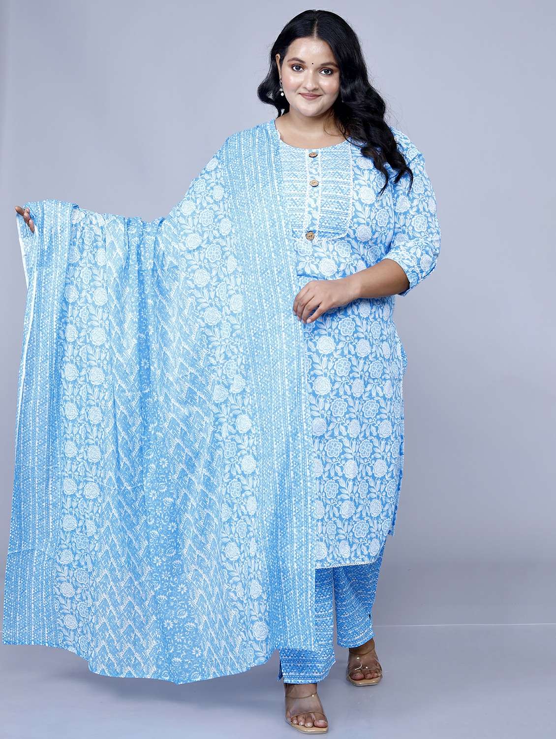 women light blue floral printed suit set