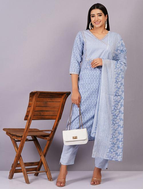 women three quarter sleeve kurta pant with dupatta set - 21501669 - Standard Image - 0
