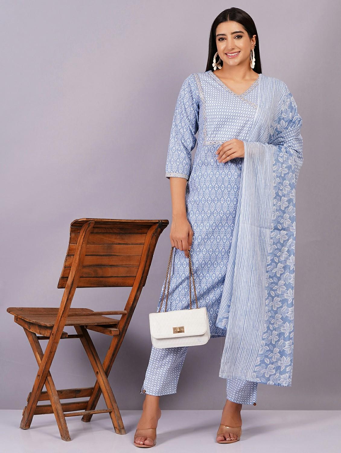 women three quarter sleeve kurta pant with dupatta set - 21501669 - Zoom Image - 0