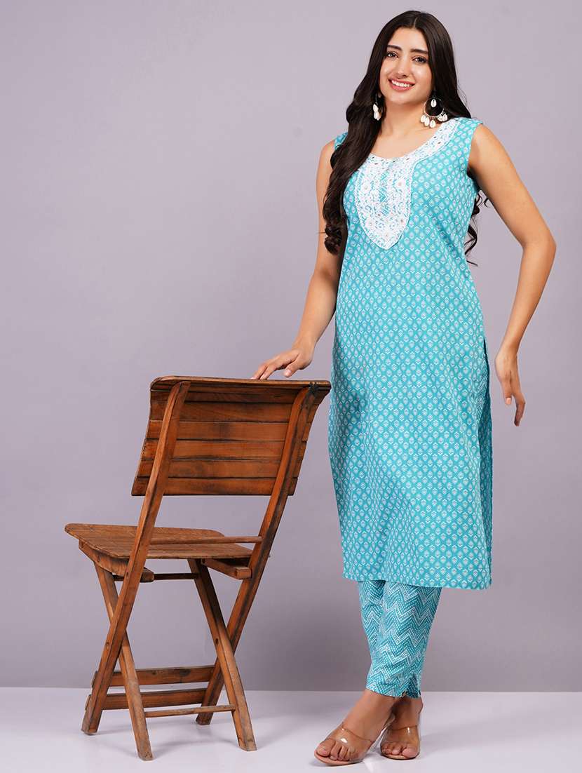 women light blue kurta pant set