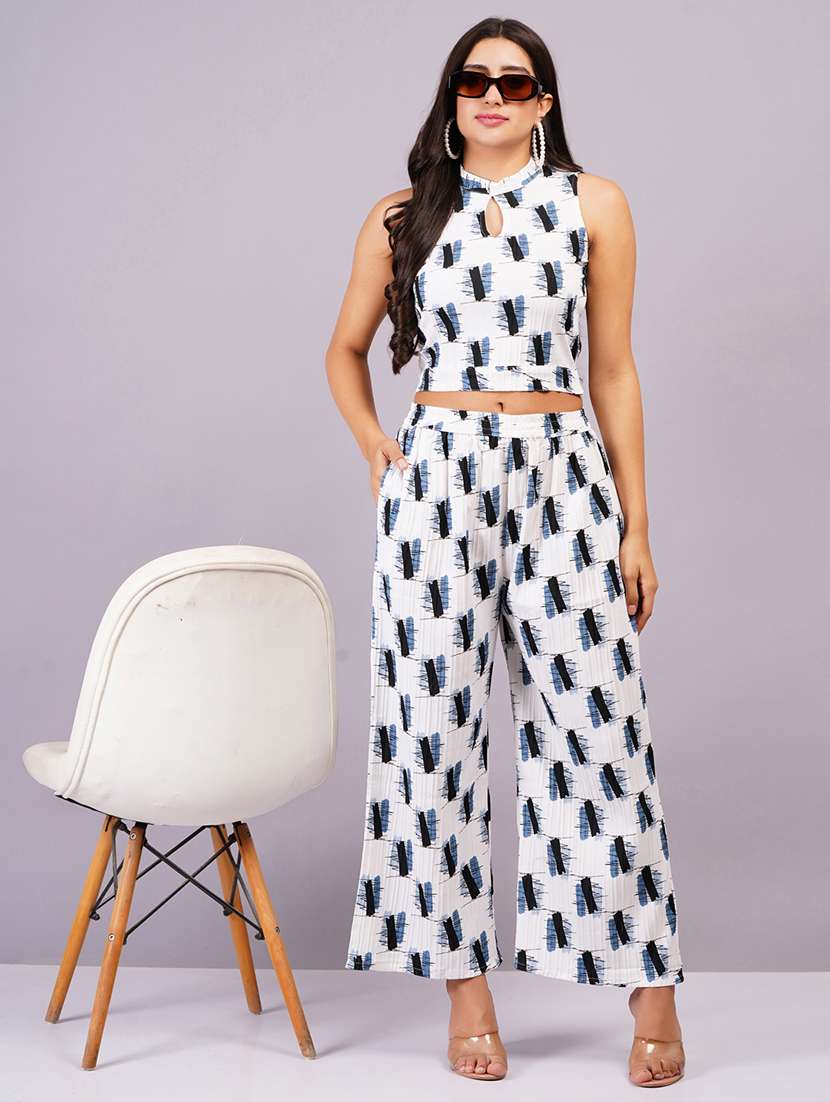 women white printed top & palazzo co-ord set