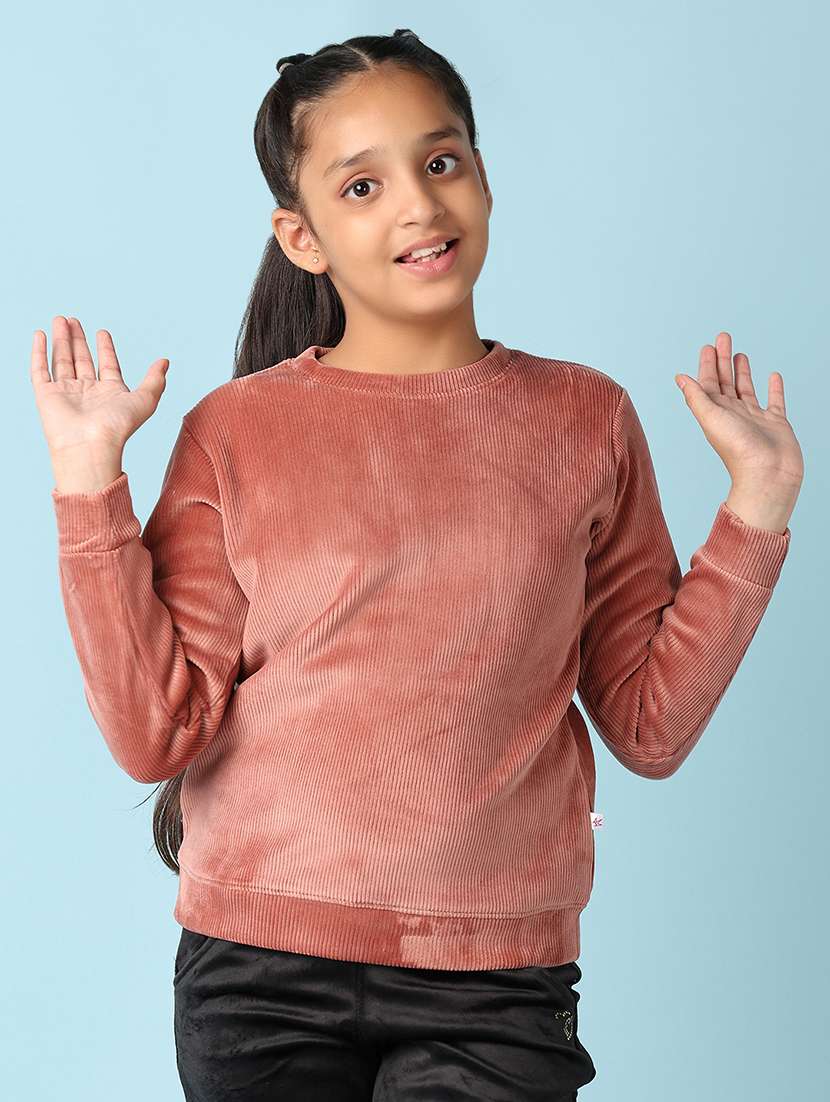 girls peach solid round neck sweatshirts - 21501809 -  Zoom Image - 0